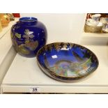 LUSTRE WARE VASE (18 CMS) AND DEVON LUSTRE BOWL AF (25 CMS)