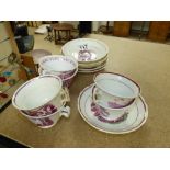 A SMALL SET OF 6 CERAMIC TEA CUPS AND SAUCERS - SUNDERLAND LUSTREWARE CIRCA 1830's