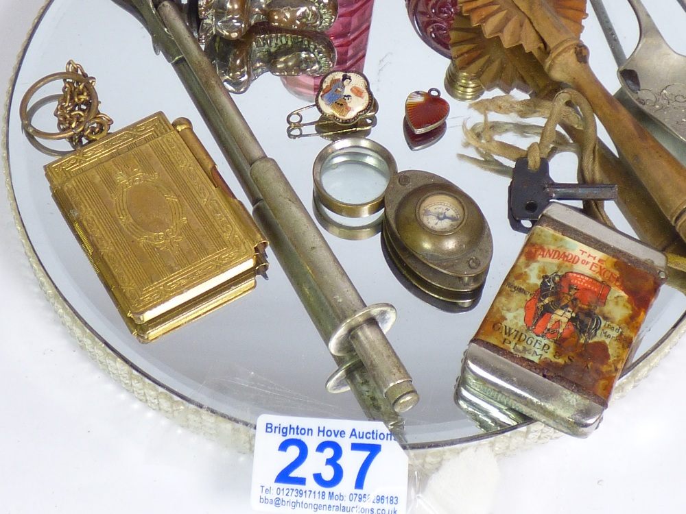 RUBY GLASS SCENT BOTTLE AND VESTA, COMPASS AND COLLECTABLES - Image 2 of 3