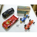 2 SCALEXTRIC CARS (1 BOXED) AND 2 OTHER CARS