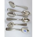 A SET OF 6 RUSSIAN TABLE SPOONS, 840 GRADE, TOTAL WEIGHT 530g