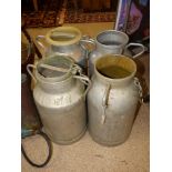 FOUR FRENCH ALUMINIUM MILK CHURNS