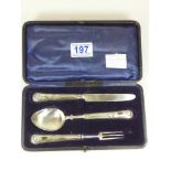 A 3 PIECE GEORGIAN SILVER CUTLERY SET, HALLMARKED SHEFFIELD 1822 BY AARON HADFIELD, IN FITTED BOX,