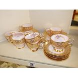 TUSCAN GILT & PINK TEA SET INCLUDES 6 TEA CUPS, 6 SAUCERS, 6 SIDE PLATES AND MATCHING MILK JUG /
