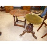 VICTORIAN CARVED WALNUT REVOLVING PIANO STOOL AND SMALL DROP LEAF OAK TABLE