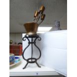 LARGE / TALL COPPER FLORAL CANDLE HOLDER ON IRON BASE