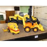 A LARGE YELLOW TONKA SHOVEL LOADER, 51 CM IN LENGTH AND 2 OTHER VEHICLES (COMBINE HARVESTER ETC)