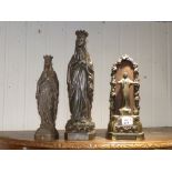 THREE FRENCH MADE METAL RELIGIOUS FIGURES (TALLEST IS 40 CM)