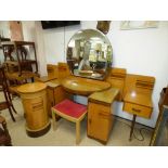 1930's ART DECO BIRDS EYE MAPLE DRESSING TABLE (122 CMS), A CIRCULAR POT CUPBOARD (76 CMS) AND A