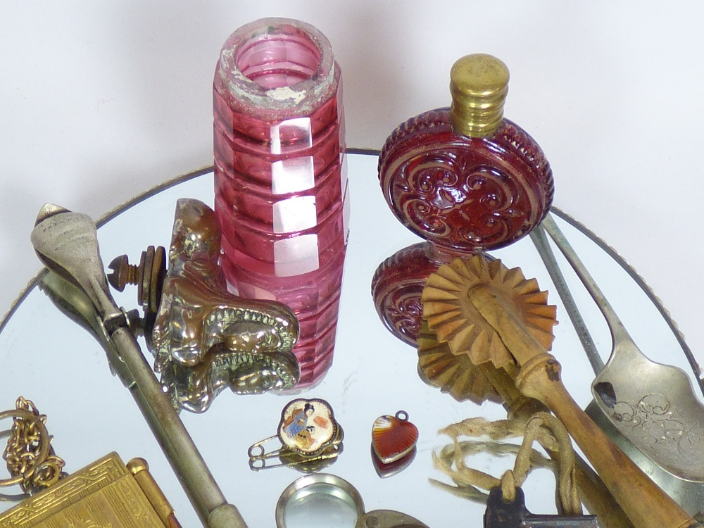RUBY GLASS SCENT BOTTLE AND VESTA, COMPASS AND COLLECTABLES - Image 3 of 3