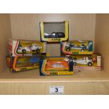 SIX BOXED CORGI VEHICLES INCLUDING 3 X F1 CARS AND A HELICOPTER, CORGI NUMBERS #150, 156, 160,