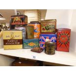 A QUANTITY OF ASSORTED TINS, INCLUDING WALTERS PALM TOFFEE AND SMITHS POTATO CRISPS
