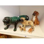 4 CERAMIC BOXER DOGS AND ANOTHER, 2 BY COOPERCRAFT