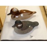 TWO DUCK DECOYS, ONE SIGNED BY CRAIG FELLOWS