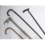 WHITE METAL INDIAN WALKING STICK + 3 OTHERS