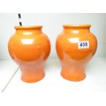 PAIR OF BARUM DEVON ORANGE LUSTRE CERAMIC VASES (24 CM)