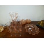 ASSORTED PINK GLASSWARE INCLUDNG LEMONADE SET, 14 PIECES