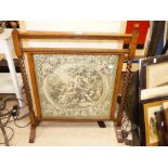 1930s OAK BARLEY TWIST TAPESTRY FIRE SCREEN