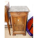 A FRENCH MARBLE TOP BEDSIDE CABINET