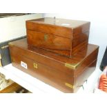 BRASS BOUND WRITING BOX AND SMALL ROSEWOOD JEWELLERYBOX