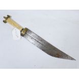 EAST AFRICAN 19TH CENTURY BONE AND BRASS HANDLED "WITCH DOCTORS" KNIFE - 39 CM IN LENGTH