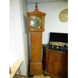 VICTORIAN PINE LONGCASE OAK CLOCK WITH BRASS DIAL / FACE