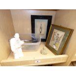 800 GRADE SILVER HANDLED KNIVES AND SERVING CUTLERY, A STONE BUDDHA AND A CERAMIC FIGURE