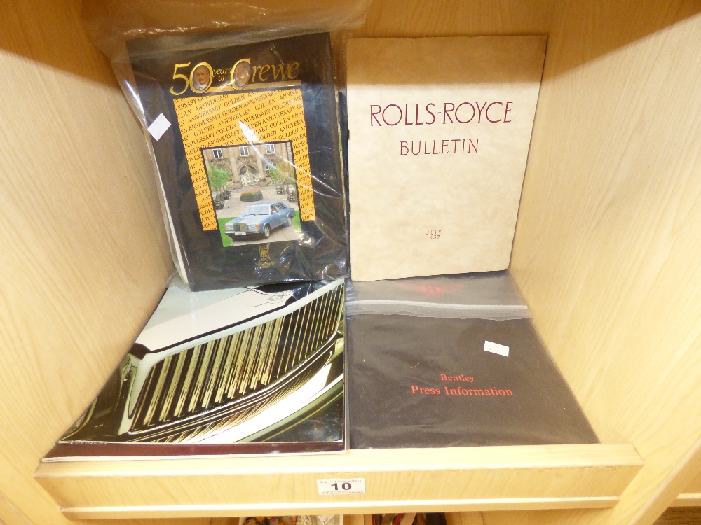 A LARGE SELECTION OF ROLLS ROYCE AND BENTLEY MOTORING EPHEMERA INCLUDING 50 YEARS AT CREWE, PRESS