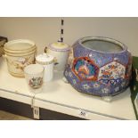 MIXED VINTAGE CERAMICS INCLUDING AN ORNATE JARDINIERE, MINTON, CROWN DUCAL & POOLE
