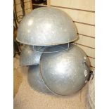 FOUR LARGE GALVANISED METAL HANGING LIGHT SHADES, 47 CM IN DIAMETER