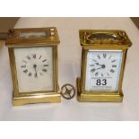 2 X BRASS CARRIAGE CLOCKS (AF) - 1 X R & CO, PARIS.