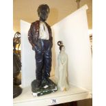 CERAMIC STATUE OF A LADY AND PLASTER FIGURE OF A LAD