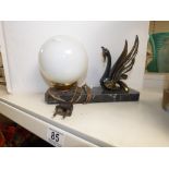 ART DECO LAMP WITH MARBLE BASE & ORNATE BIRD