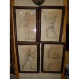 4 X FRAMED ANATOMICAL HUMAN FIGURE ETCHINGS BY I. TINNEY