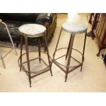 A PAIR OF GALVANISED METAL BAR STOOLS, 75 CM TALL