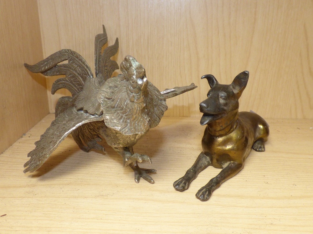 4 X CAST METAL FIGURES INCLUDING AN EAGLE, DOG, COCKEREL AND A WILD BOAR - Image 2 of 3