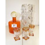 A COLLECTION OF MID-CENTURY GLASS INCLUDING VASE, DECANTER AND 3 GLASSES