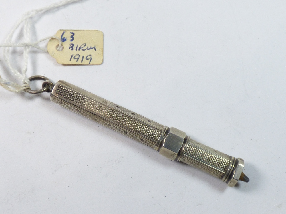 A HEXAGONAL SILVER PENCIL BY JF FROM BIRMINGHAM 1919, A SILVER PENCIL FROM THE SAME MAKER ALSO - Image 4 of 6