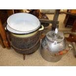 IRON CAULDRON, BOWLS AND STEAMER