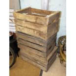 THREE WOODEN CRATES, EACH IS 54 CM WIDE APPROX