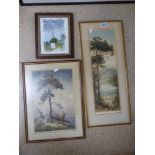 TWO SIGNED COLOURED ETCHINGS AND A SMALL WATER COLOUR