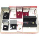 5 SILVER NECKLACES WITH PENDANTS, TOGETHER WITH 5 SILVER RINGS - ALL BOXED