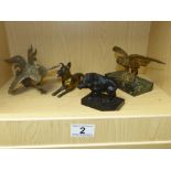 4 X CAST METAL FIGURES INCLUDING AN EAGLE, DOG, COCKEREL AND A WILD BOAR