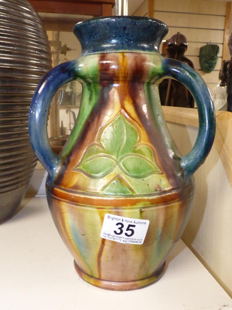 ARTS AND CRAFTS DRIZZLE GLAZE VASE & LARGE STONEWARE DECO STYLE VASE - Image 2 of 4