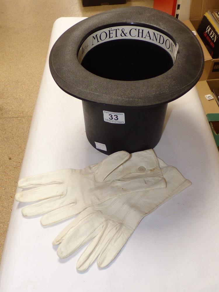 MOET & CHANDON "TOP HAT" CHAMPAGNE COOLER WITH VINTAGE WHITE GLOVES