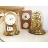 2 X MANTLE CLOCKS IN DOMES (KUNDO AND ARIA) AND A WALL BAROMETER