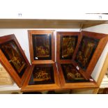 6 X VICTORIAN STYLE EROTIC PAINTINGS ON GLASS, FRAMED