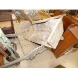 ANTIQUE WOODEN WHEELBARROW AND WOODEN TOOLS