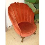 1930s UPHOLSTERED FAN BACK BEDROOM CHAIR ON SERPENT LEGS