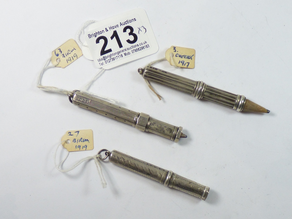 A HEXAGONAL SILVER PENCIL BY JF FROM BIRMINGHAM 1919, A SILVER PENCIL FROM THE SAME MAKER ALSO